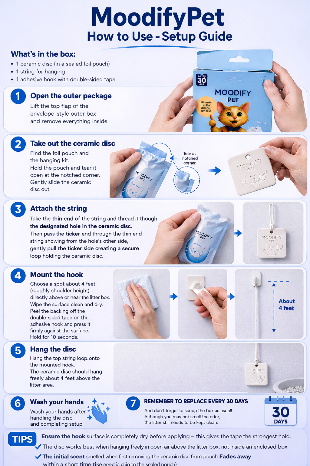 MoodifyPet Smell Nothing. That’s the Point. A 30-day odor neutralization system that works in the air around your litter box—no sprays, no fragrances, no daily effort. MoodifyPet
